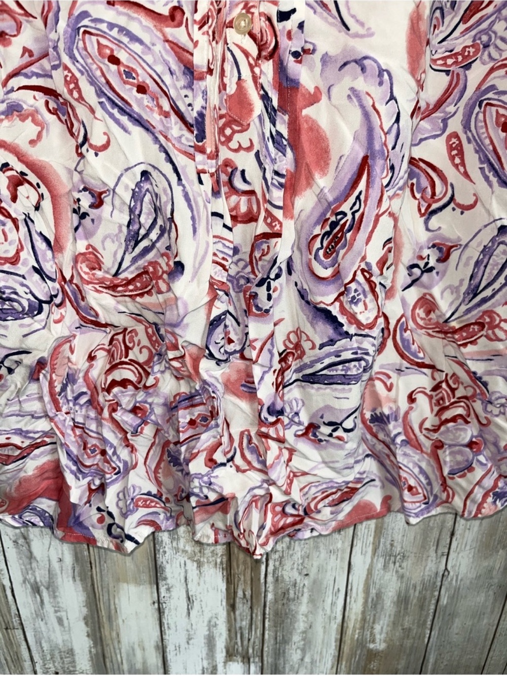 Talbots Large Watercolor Paisley Ruffle Button Front Blouse Pink Purple - Picture 3 of 6